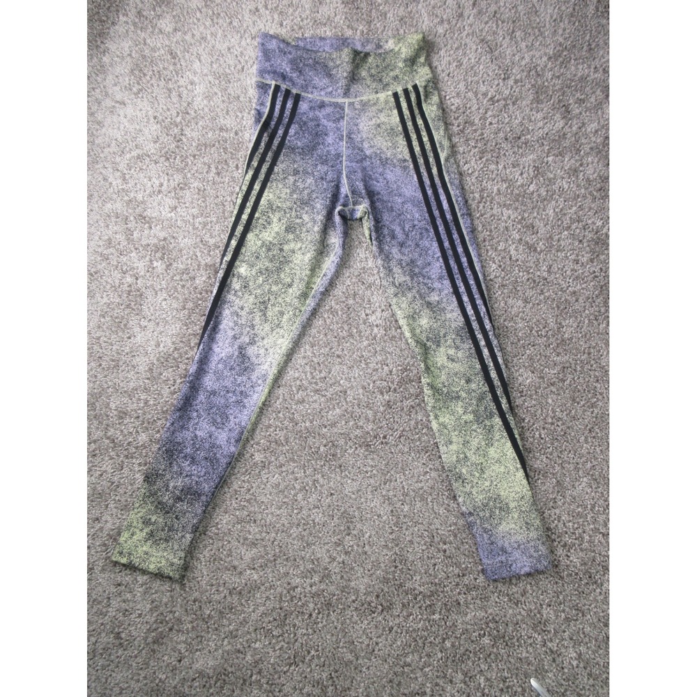 Adidas Climalite Leggings Small Purple Lime Green Acid Wash 3 Stripe Athletic